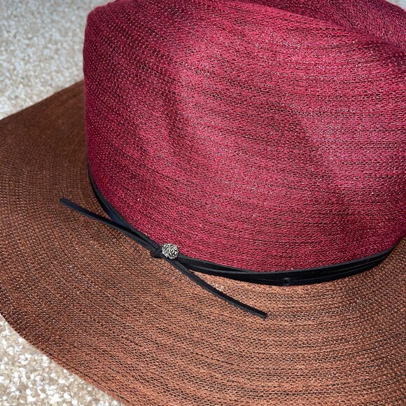 GioVannio Hat new sun fedora straw Maroon & Brown leather band Beach